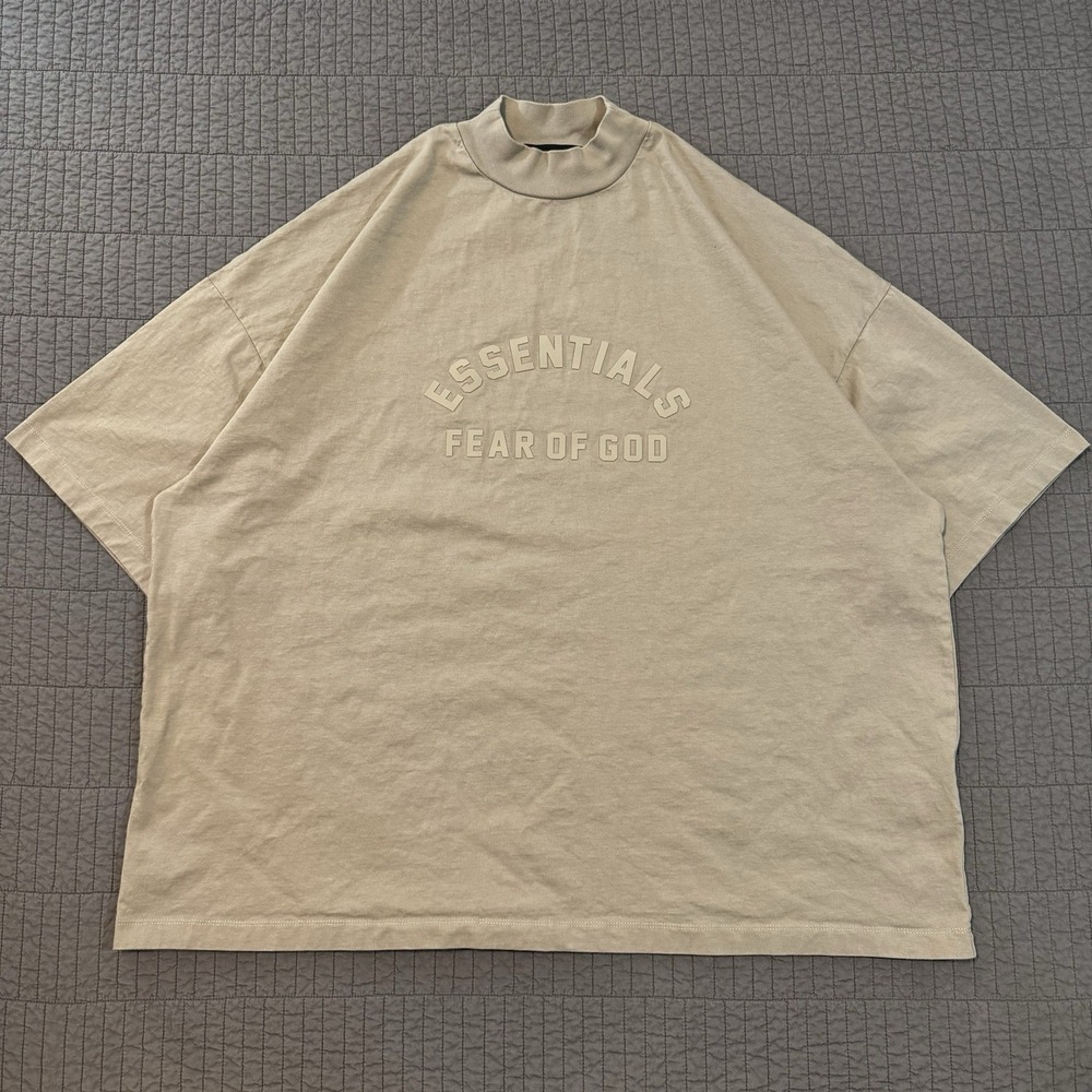 Essentials Fear of God T Shirt Men's XL Beige Tan Oversized Boxy Fit Streetwear
